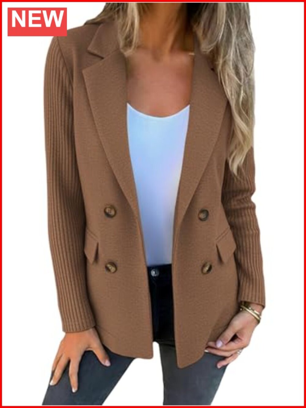 Wool Blend Sweater Sleeve Double Breasted Blazer Womens Business Casual